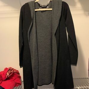 Hooded black and gray long cardigan